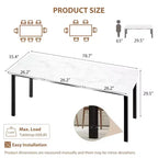 Table à manger pour 6 à 8 personnes, table rustique à bords irréguliers Wave avec plateau épais en MDF et cadre en métal, étanche et résistante aux rayures, en marbre polyvalent.