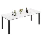 Table à manger pour 6 à 8 personnes, table rustique à bords irréguliers Wave avec plateau épais en MDF et cadre en métal, étanche et résistante aux rayures, en marbre polyvalent.