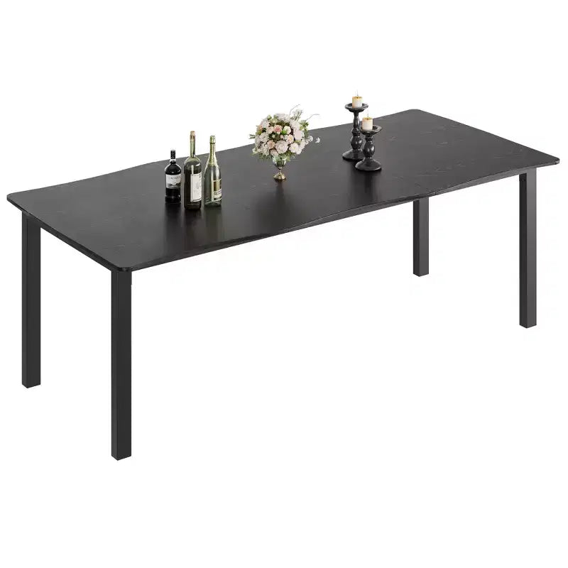 Table à manger pour 6 à 8 personnes, table rustique à bords irréguliers Wave avec plateau épais en MDF et cadre en métal, étanche et résistante aux rayures, en marbre polyvalent.
