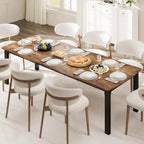 Table à manger pour 6 à 8 personnes, table rustique à bords irréguliers Wave avec plateau épais en MDF et cadre en métal, étanche et résistante aux rayures, en marbre polyvalent.