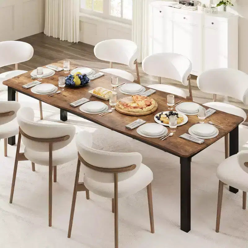 Table à manger pour 6 à 8 personnes, table rustique à bords irréguliers Wave avec plateau épais en MDF et cadre en métal, étanche et résistante aux rayures, en marbre polyvalent.