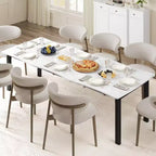 Table à manger pour 6 à 8 personnes, table rustique à bords irréguliers Wave avec plateau épais en MDF et cadre en métal, étanche et résistante aux rayures, en marbre polyvalent.