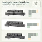 GDFStudio Nathan Canapé d'angle moderne en chenille en forme de L avec pouf de rangement et console d'accoudoir réglable avec ports de chargement