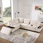 GDFStudio Nathan Canapé d'angle moderne en chenille en forme de L avec pouf de rangement et console d'accoudoir réglable avec ports de chargement