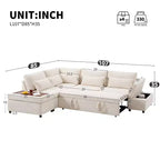 GDFStudio Nathan Canapé d'angle moderne en chenille en forme de L avec pouf de rangement et console d'accoudoir réglable avec ports de chargement