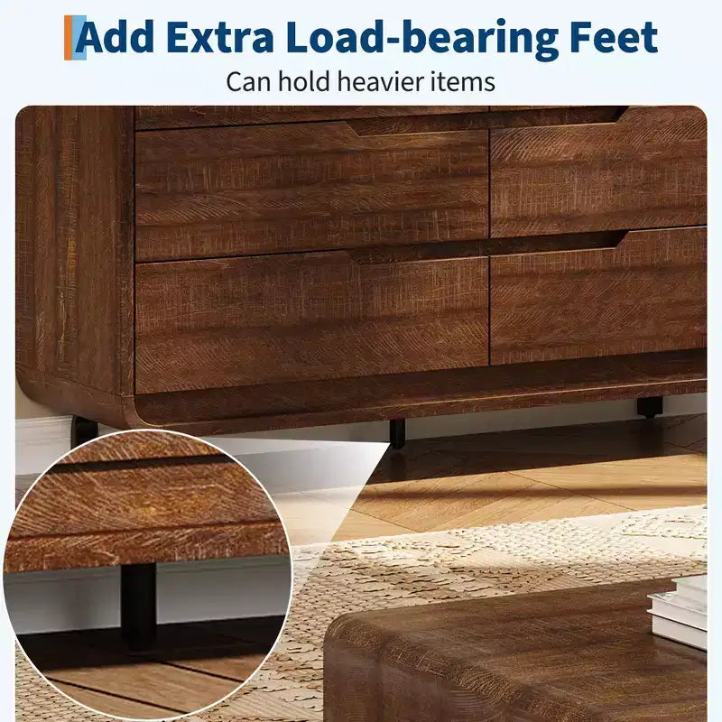Commode à 6 tiroirs pour chambre à coucher, commode moderne en bois de 120 cm de large avec grand espace de rangement en bois, chiffonnier