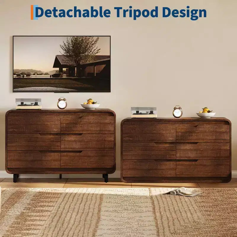 Commode à 6 tiroirs pour chambre à coucher, commode moderne en bois de 120 cm de large avec grand espace de rangement en bois, chiffonnier