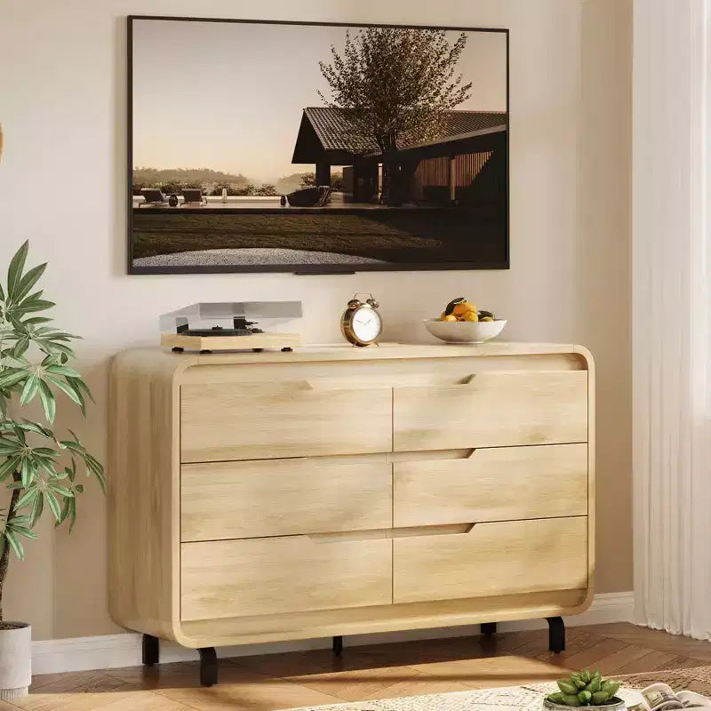 Commode à 6 tiroirs pour chambre à coucher, commode moderne en bois de 120 cm de large avec grand espace de rangement en bois, chiffonnier