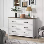 Commode 6 tiroirs Galano en chêne blanc perlé avec glissières fluides 47 L