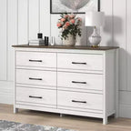 Commode 6 tiroirs Galano en chêne blanc perlé avec glissières fluides 47 L