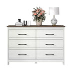 Commode 6 tiroirs Galano en chêne blanc perlé avec glissières fluides 47 L