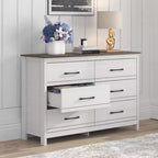 Commode 6 tiroirs Galano en chêne blanc perlé avec glissières fluides 47 L