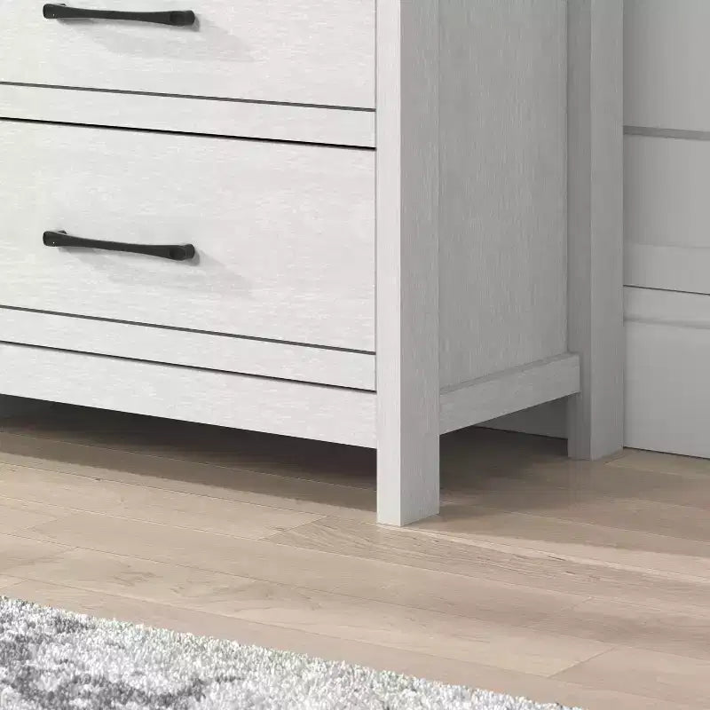 Commode 6 tiroirs Galano en chêne blanc perlé avec glissières fluides 47 L