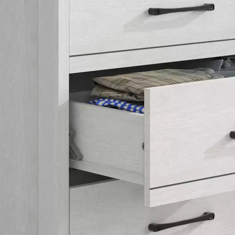Commode 6 tiroirs Galano en chêne blanc perlé avec glissières fluides 47 L