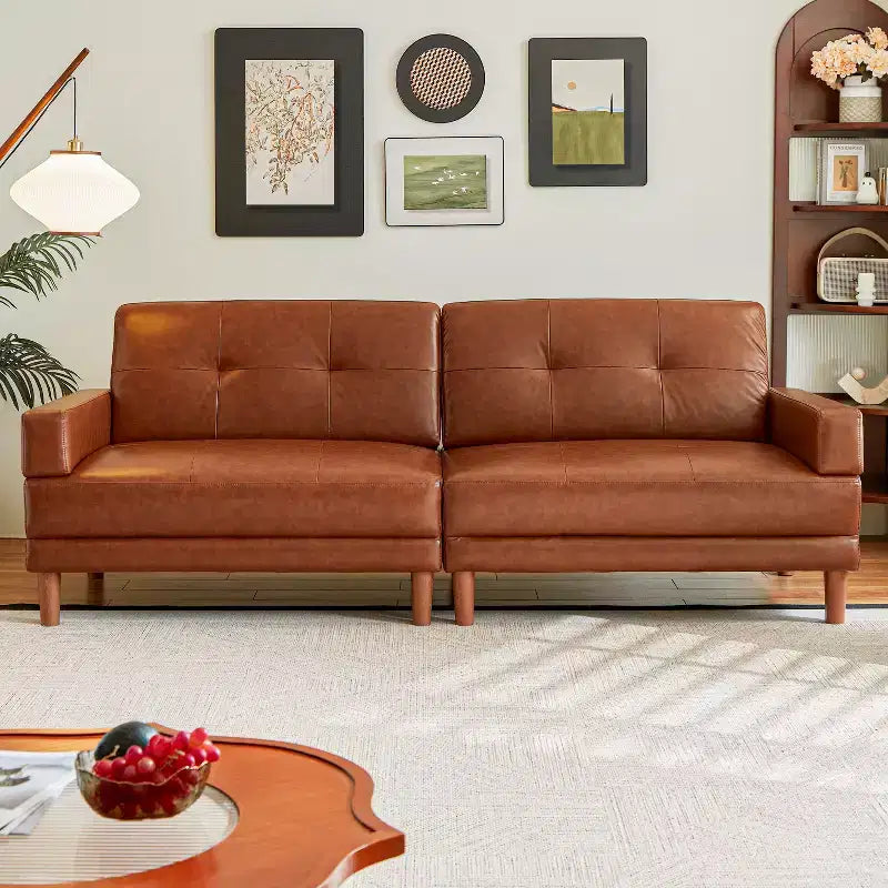 ATJafurn Canapé Moderne de Luxe en Cuir Marron de 240 cm Style Minimaliste et Moderne Cadre Robuste Surface Douce, Respirante et Facile à Nettoyer
