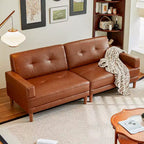 ATJafurn Canapé Moderne de Luxe en Cuir Marron de 240 cm Style Minimaliste et Moderne Cadre Robuste Surface Douce, Respirante et Facile à Nettoyer