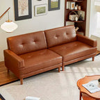 ATJafurn Canapé Moderne de Luxe en Cuir Marron de 240 cm Style Minimaliste et Moderne Cadre Robuste Surface Douce, Respirante et Facile à Nettoyer