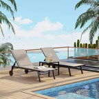 2 chaises longues de patio en textile avec table d'appoint, ensemble de chaises longues d'extérieur, chaise longue de piscine avec dossier réglable sur 5 niveaux, chaise de bronzage pour piscine, jardin, plage