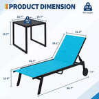 2 chaises longues de patio en textile avec table d'appoint, ensemble de chaises longues d'extérieur, chaise longue de piscine avec dossier réglable sur 5 niveaux, chaise de bronzage pour piscine, jardin, plage
