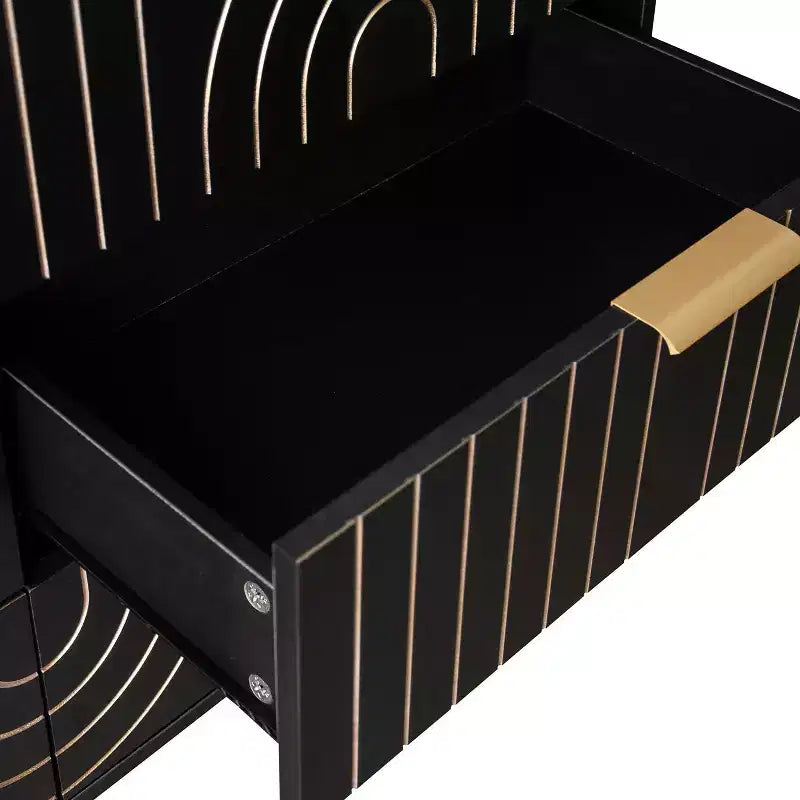 Commode à 6 tiroirs pour chambre à coucher, commode en bois à 6 tiroirs avec poignées métalliques, commode de rangement au design incurvé pour bureau à domicile, salon, chambre à coucher noire
