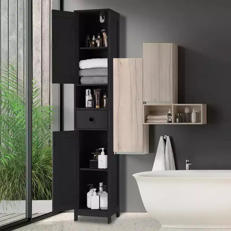 avec étagères réglables, meuble autoportant multifonctionnel pour salle de bain, cuisine