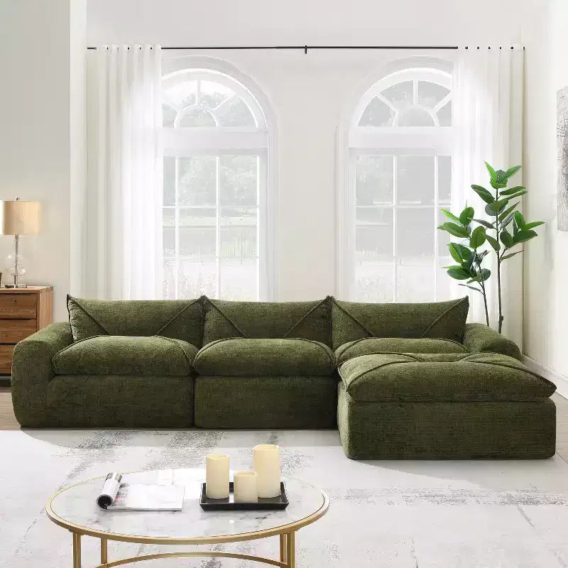 GDFStudio Milo Canapé modulaire moderne 116 en chenille entièrement compressée avec mousse haute densité et ottomane