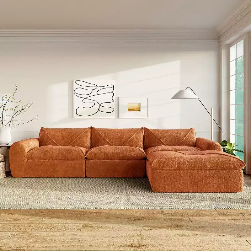 GDFStudio Milo Canapé modulaire moderne 116 en chenille entièrement compressée avec mousse haute densité et ottomane