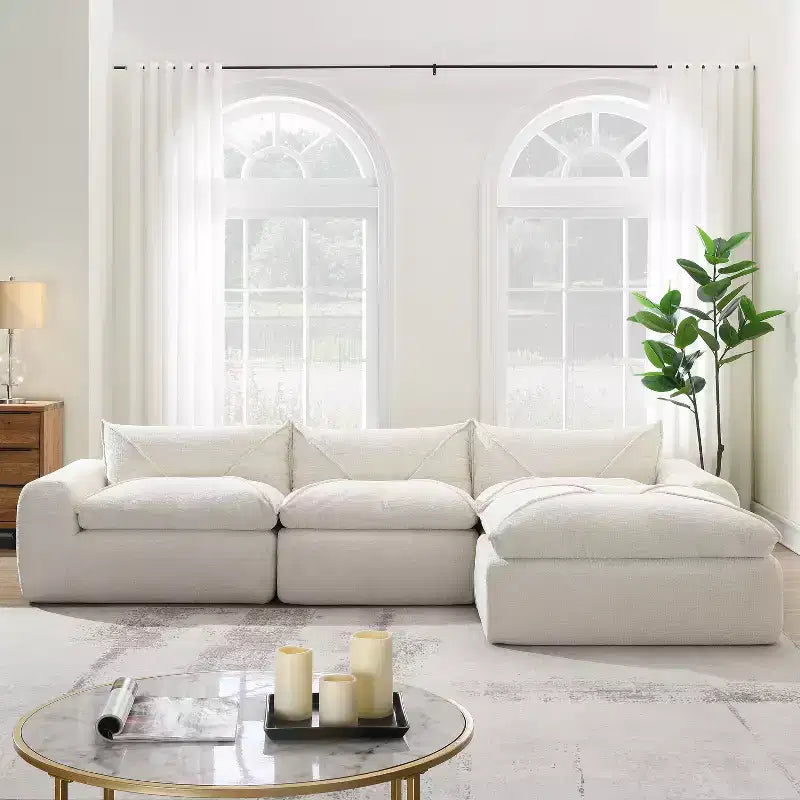 GDFStudio Milo Canapé modulaire moderne 116 en chenille entièrement compressée avec mousse haute densité et ottomane