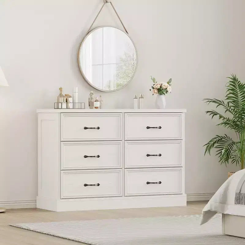 COZONY Commode de chevet à 6 tiroirs, meuble de rangement en bois avec tiroirs spacieux, organisateur de table d'appoint de chambre à coucher peu encombrant