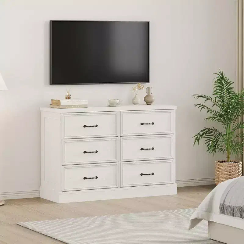 COZONY Commode de chevet à 6 tiroirs, meuble de rangement en bois avec tiroirs spacieux, organisateur de table d'appoint de chambre à coucher peu encombrant