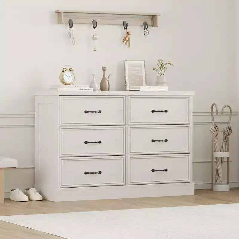 COZONY Commode de chevet à 6 tiroirs, meuble de rangement en bois avec tiroirs spacieux, organisateur de table d'appoint de chambre à coucher peu encombrant