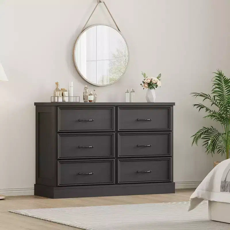 COZONY Commode de chevet à 6 tiroirs, meuble de rangement en bois avec tiroirs spacieux, organisateur de table d'appoint de chambre à coucher peu encombrant