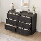 COZONY Commode de chevet à 6 tiroirs, meuble de rangement en bois avec tiroirs spacieux, organisateur de table d'appoint de chambre à coucher peu encombrant