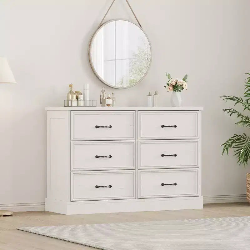 COZONY Commode de chevet à 6 tiroirs, meuble de rangement en bois avec tiroirs spacieux, organisateur de table d'appoint de chambre à coucher peu encombrant