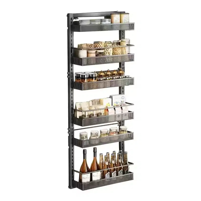 6-Tier Adjustable Over-the-Door Pantry Organizer C Heavy-Duty Metal Hanging Storage Rack with Removable Baskets