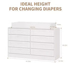 Commode à langer blanche avec 8 tiroirs en bois, commode de chambre de bébé classique, station à langer multifonctionnelle, commode pour chambre à coucher (sans matelas)
