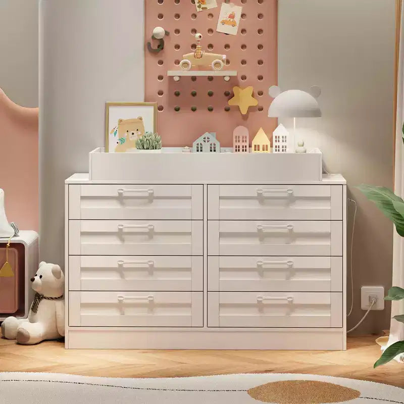 Commode à langer blanche avec 8 tiroirs en bois, commode de chambre de bébé classique, station à langer multifonctionnelle, commode pour chambre à coucher (sans matelas)