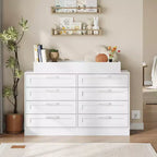 Commode à langer blanche avec 8 tiroirs en bois, commode de chambre de bébé classique, station à langer multifonctionnelle, commode pour chambre à coucher (sans matelas)