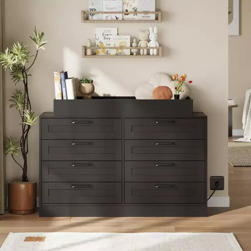 Commode à langer blanche avec 8 tiroirs en bois, commode de chambre de bébé classique, station à langer multifonctionnelle, commode pour chambre à coucher (sans matelas)