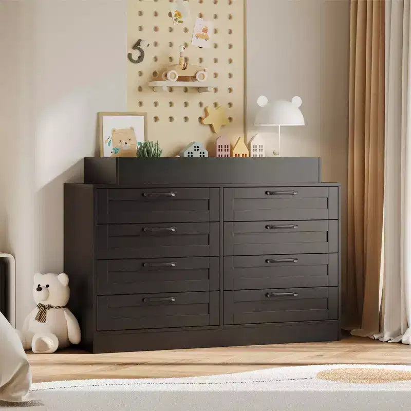 Commode à langer blanche avec 8 tiroirs en bois, commode de chambre de bébé classique, station à langer multifonctionnelle, commode pour chambre à coucher (sans matelas)