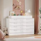 Commode à langer blanche avec 8 tiroirs en bois, commode de chambre de bébé classique, station à langer multifonctionnelle, commode pour chambre à coucher (sans matelas)
