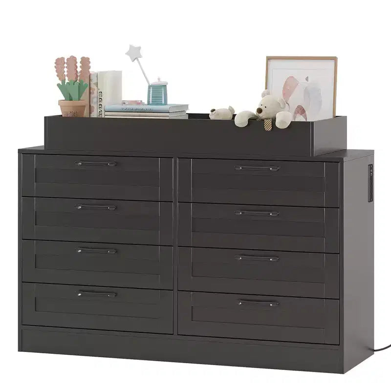 White Changing Table Dresser with 8 Wood Drawers, Classic Nursery Dresser, Multi-Functional Diaper Changing Station, Dresser for Bedroom (No Pad)