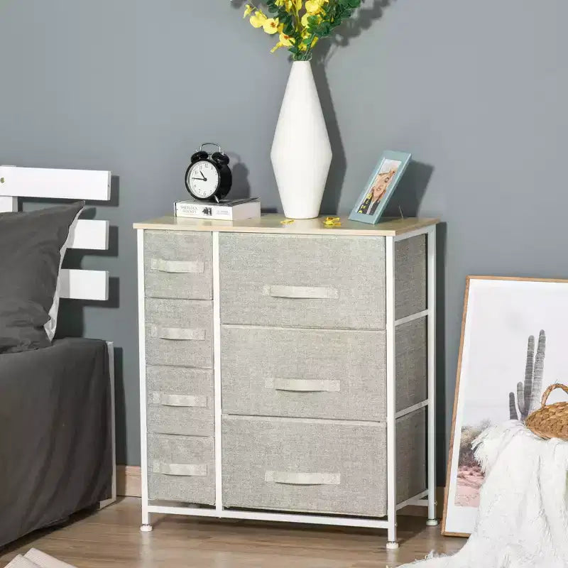 Commode à 7 tiroirs, unité de rangement avec bacs en tissu faciles à tirer et cadre en métal pour chambre à coucher, placards