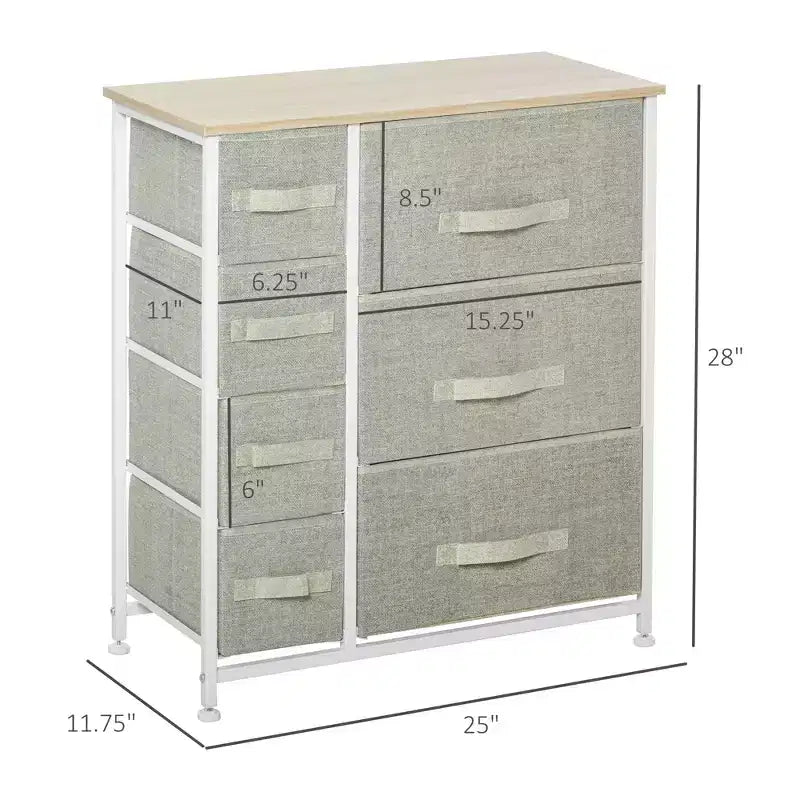 Commode à 7 tiroirs, unité de rangement avec bacs en tissu faciles à tirer et cadre en métal pour chambre à coucher, placards