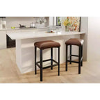 Lot de 2 tabourets de bar à 24 pouces avec repose-pieds, tabourets de bar sans dossier hauteur comptoir avec cadre métallique, sièges rembourrés en cuir PU, tabourets de cuisine modernes