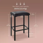 Lot de 2 tabourets de bar à 24 pouces avec repose-pieds, tabourets de bar sans dossier hauteur comptoir avec cadre métallique, sièges rembourrés en cuir PU, tabourets de cuisine modernes