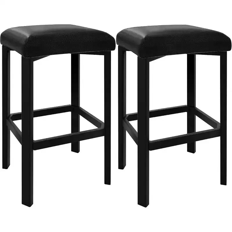 Lot de 2 tabourets de bar à 24 pouces avec repose-pieds, tabourets de bar sans dossier hauteur comptoir avec cadre métallique, sièges rembourrés en cuir PU, tabourets de cuisine modernes