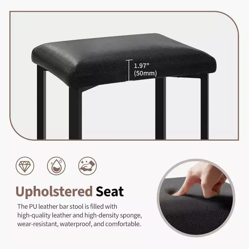 Lot de 2 tabourets de bar à 24 pouces avec repose-pieds, tabourets de bar sans dossier hauteur comptoir avec cadre métallique, sièges rembourrés en cuir PU, tabourets de cuisine modernes