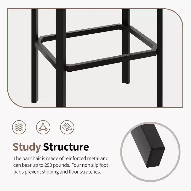 Lot de 2 tabourets de bar à 24 pouces avec repose-pieds, tabourets de bar sans dossier hauteur comptoir avec cadre métallique, sièges rembourrés en cuir PU, tabourets de cuisine modernes