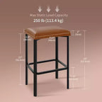 Lot de 2 tabourets de bar à 24 pouces avec repose-pieds, tabourets de bar sans dossier hauteur comptoir avec cadre métallique, sièges rembourrés en cuir PU, tabourets de cuisine modernes